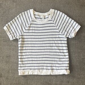 J. Crew Navy Blue Striped Tee Crewneck T-Shirt Sweatshirt Cotton Terry - S